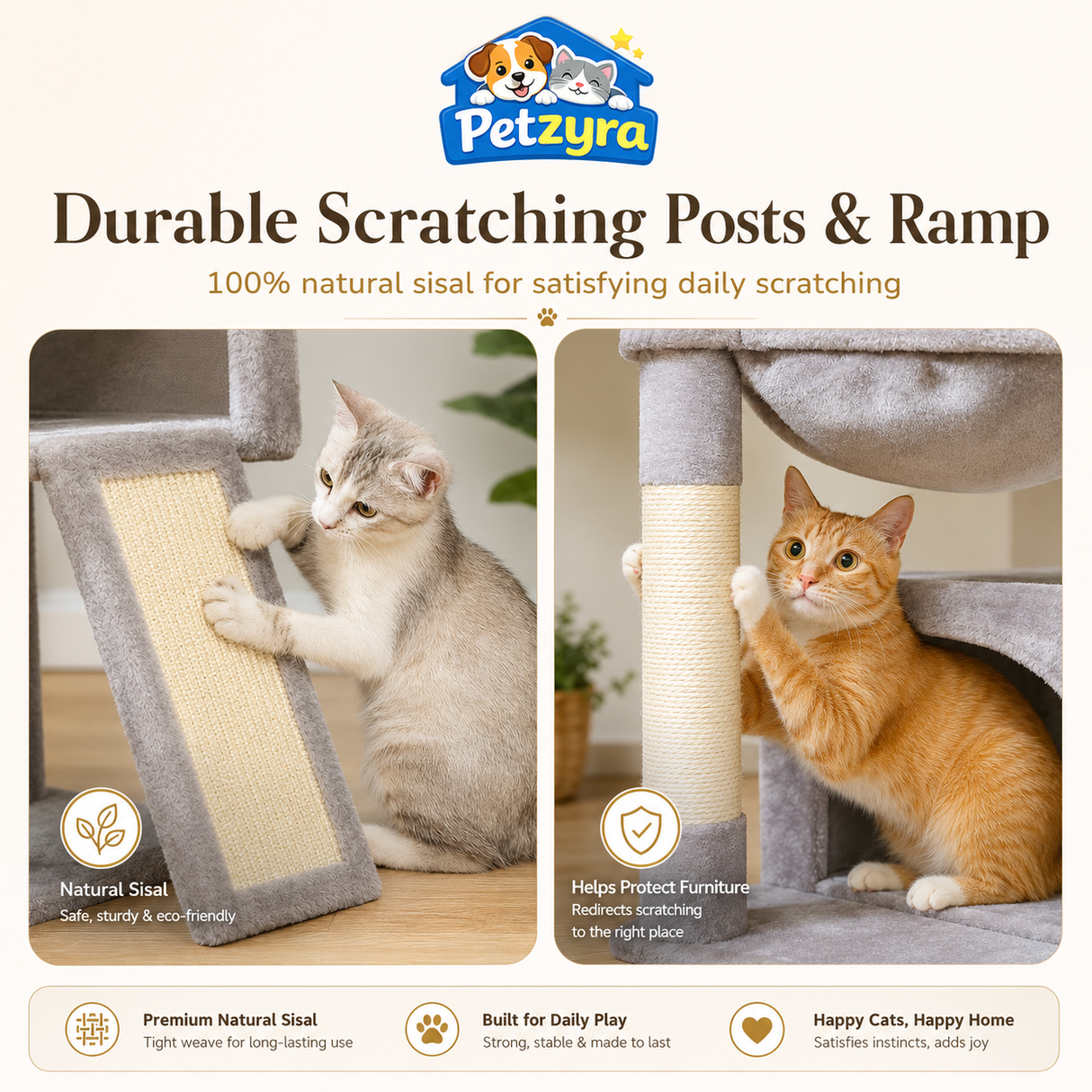 Spacious Cat Tree - Condo with Hammock & Scratching Ramp