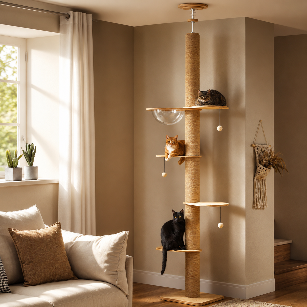 Floor-to-Ceiling Cat Tree - Adjustable Climbing Tower