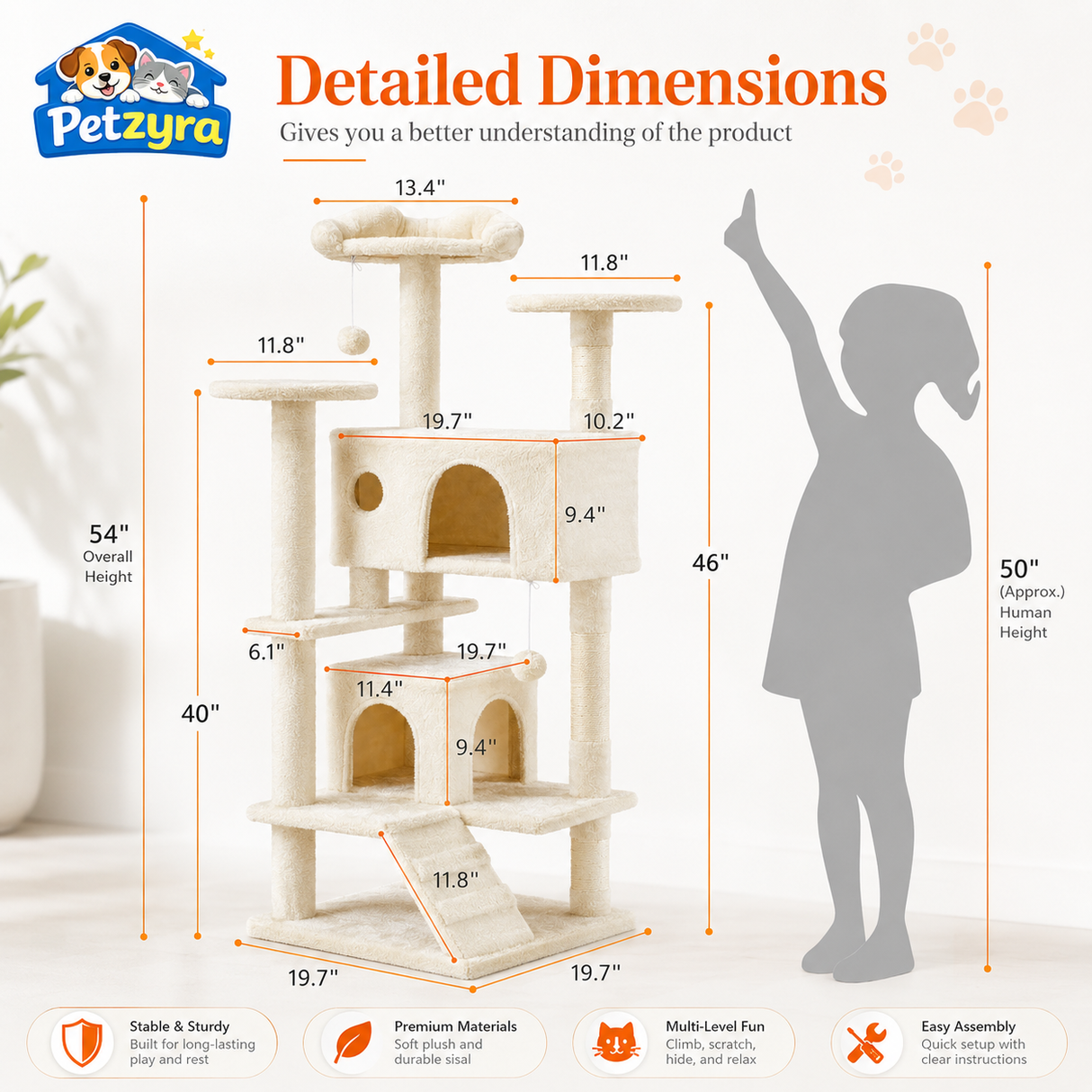 Large Multi-Level Cat Tree with Condos & Scratching Posts