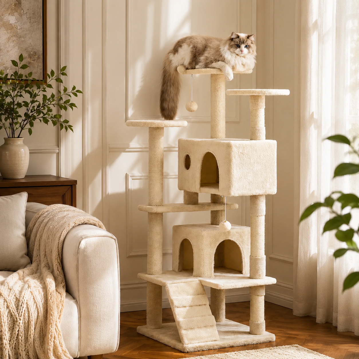 Large Multi-Level Cat Tree with Condos & Scratching Posts