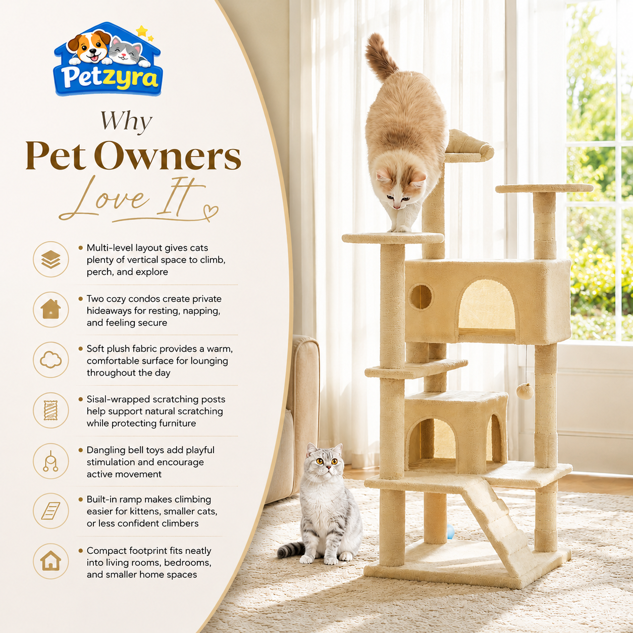 Large Multi-Level Cat Tree with Condos & Scratching Posts