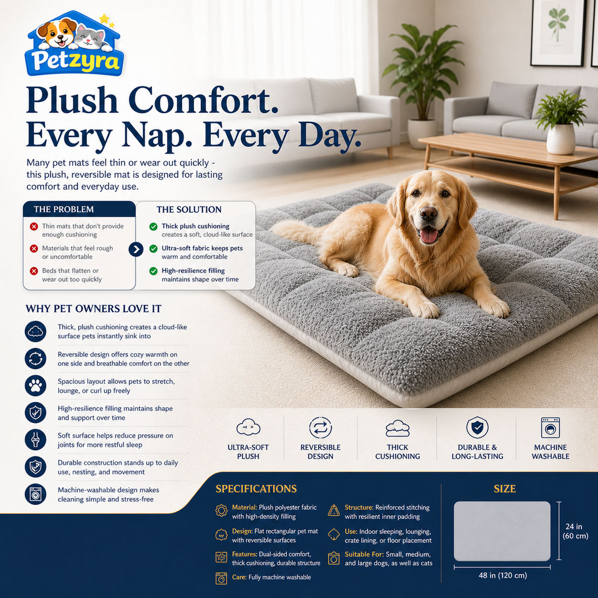 Plush Pet Mat Bed - Ultra-Soft Support for Deep, Relaxing Sleep