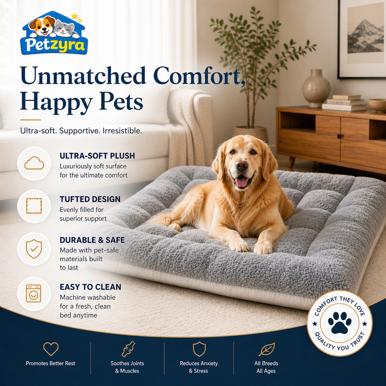 Plush Pet Mat Bed - Ultra-Soft Support for Deep, Relaxing Sleep