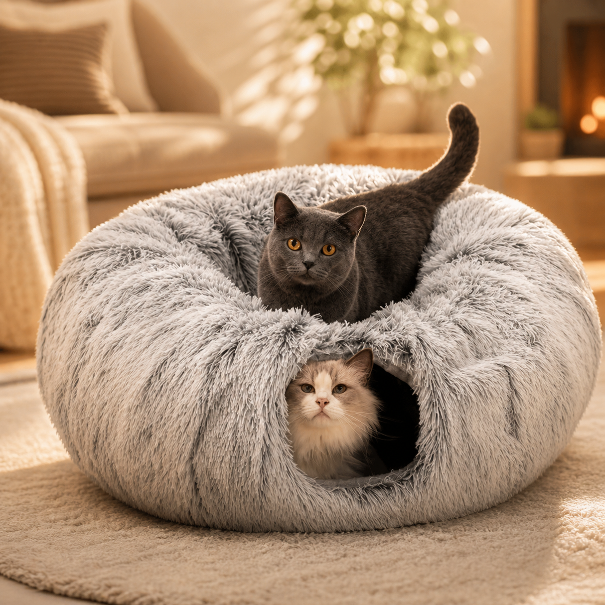 Cozy 2-in-1 Cat Tunnel Bed - Plush Comfort Meets Playful Hideaway