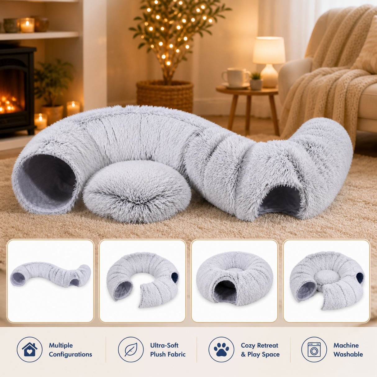 Cozy 2-in-1 Cat Tunnel Bed - Plush Comfort Meets Playful Hideaway