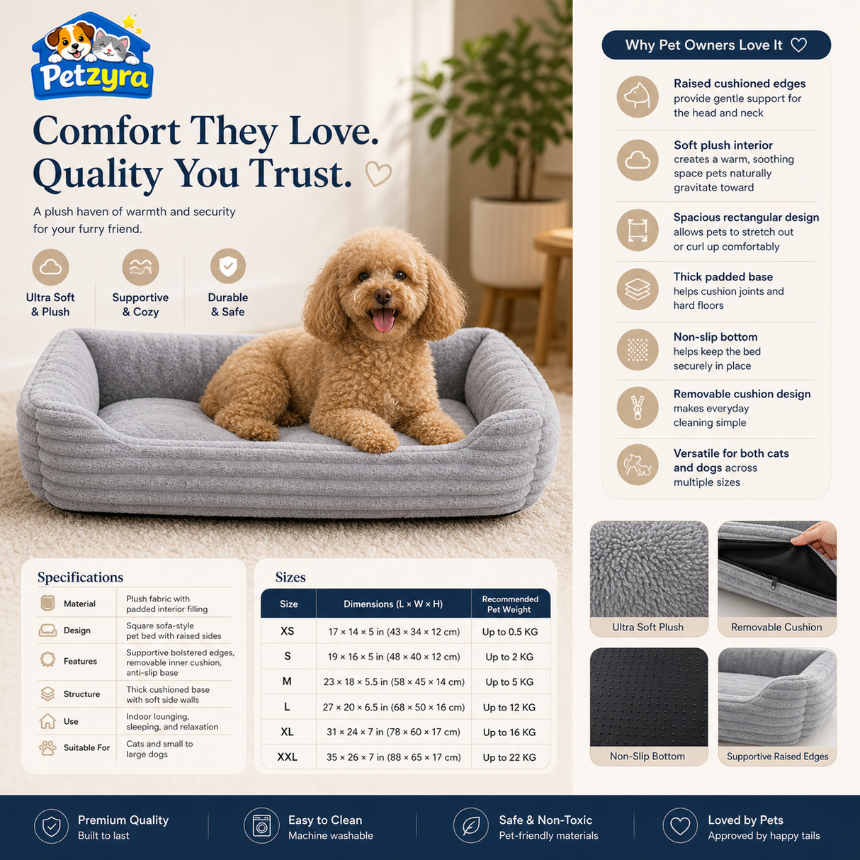 Comfort Plush Pet Sofa Bed - Deep Calming Rest
