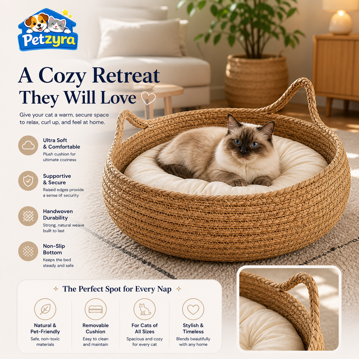 Woven Cat Bed - Handmade Comfort with Breathable Design