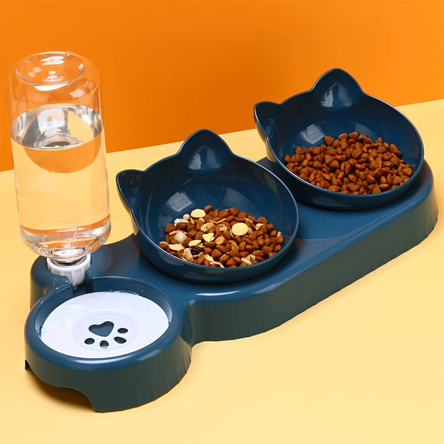 Tilted Cat Bowl Set - Ergonomic Food & Water Feeder