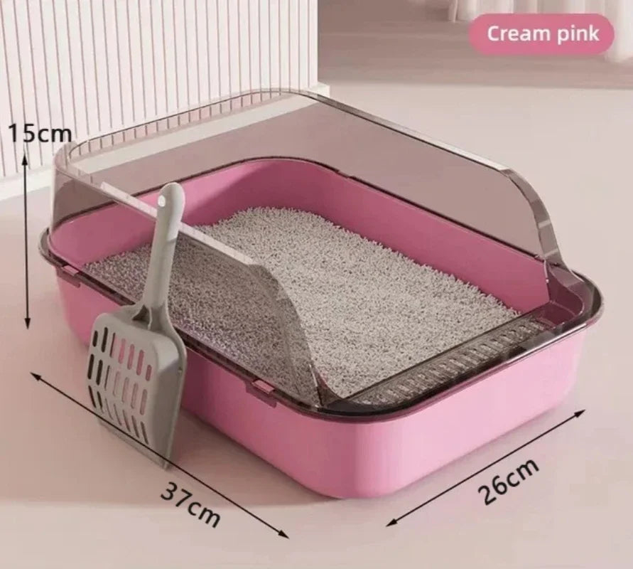 Semi-Enclosed Cat Litter Box - Splashproof Litter Tray