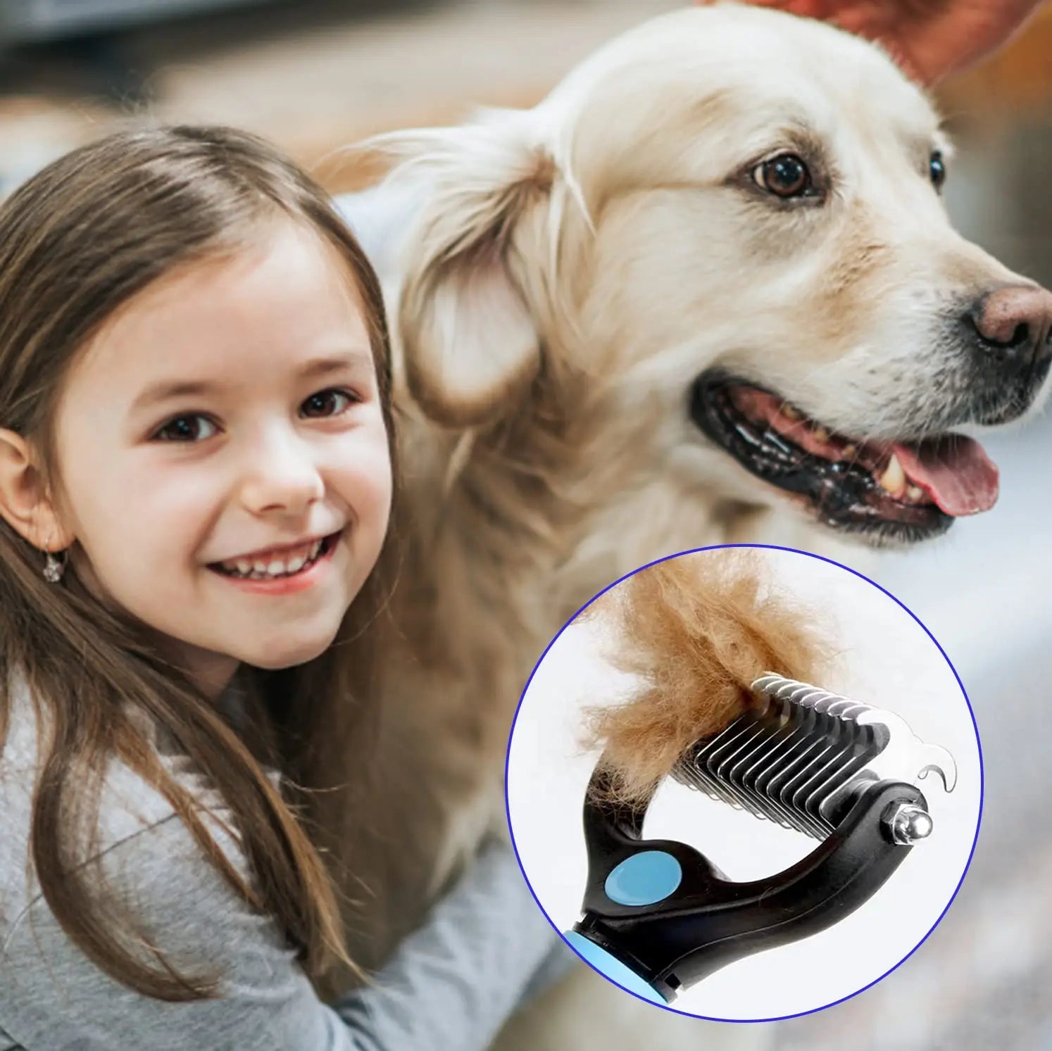 Professional Pet Deshedding Brush - Dog & Cat Fur Remover Tool