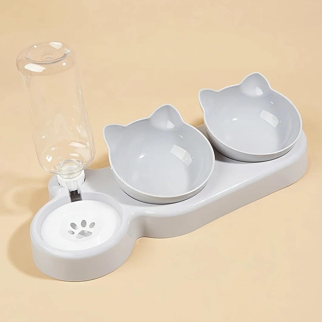 Tilted Cat Bowl Set - Ergonomic Food & Water Feeder