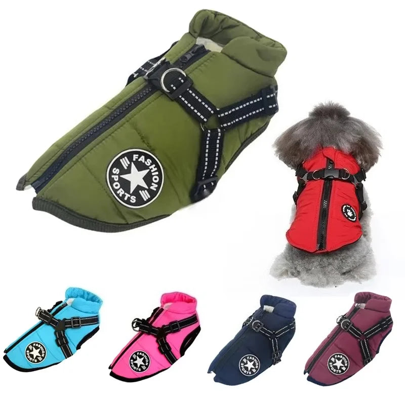Winter Dog Jacket with Harness - Waterproof Coat