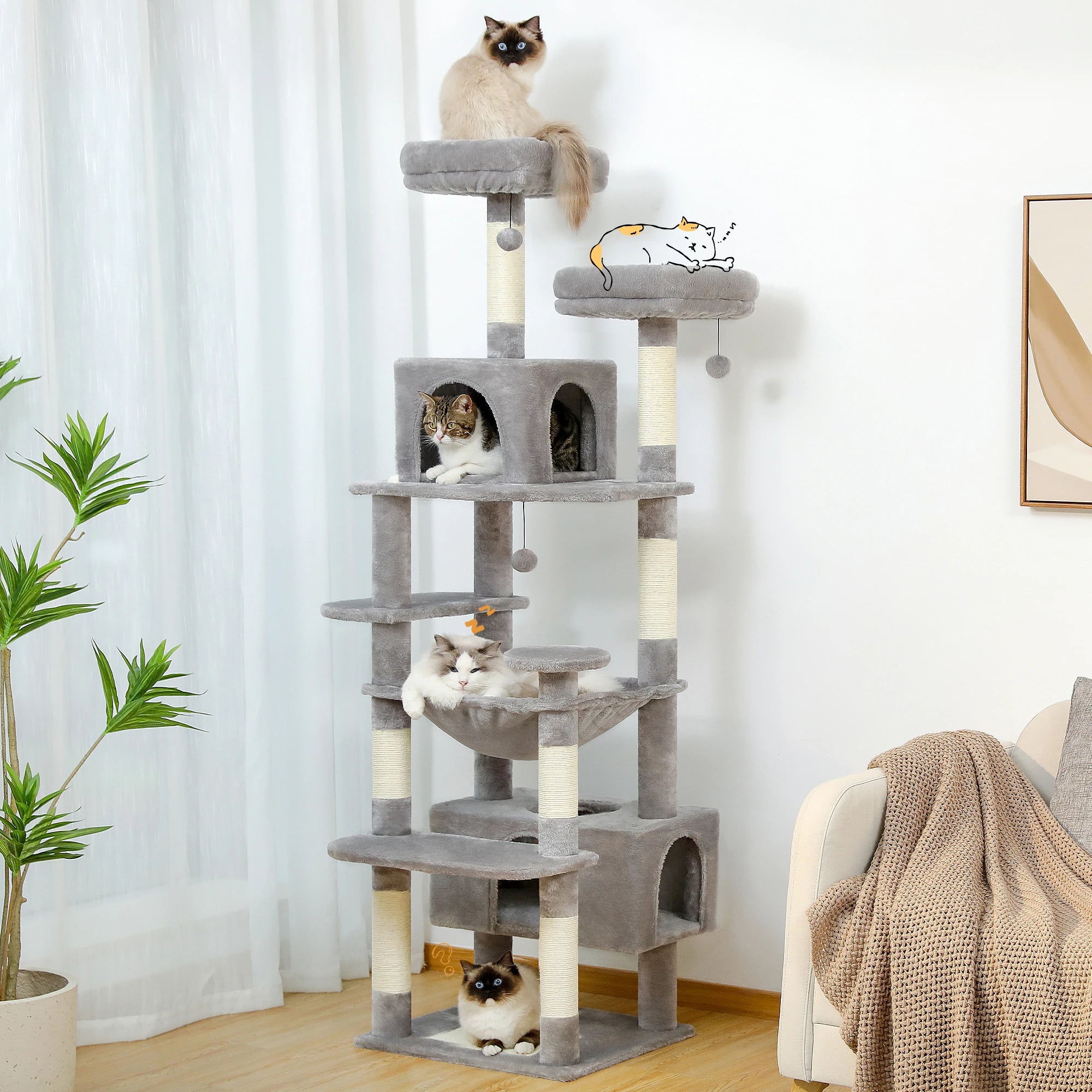 Large Cat Tree Tower - Multi-Level Scratching Post & Condo