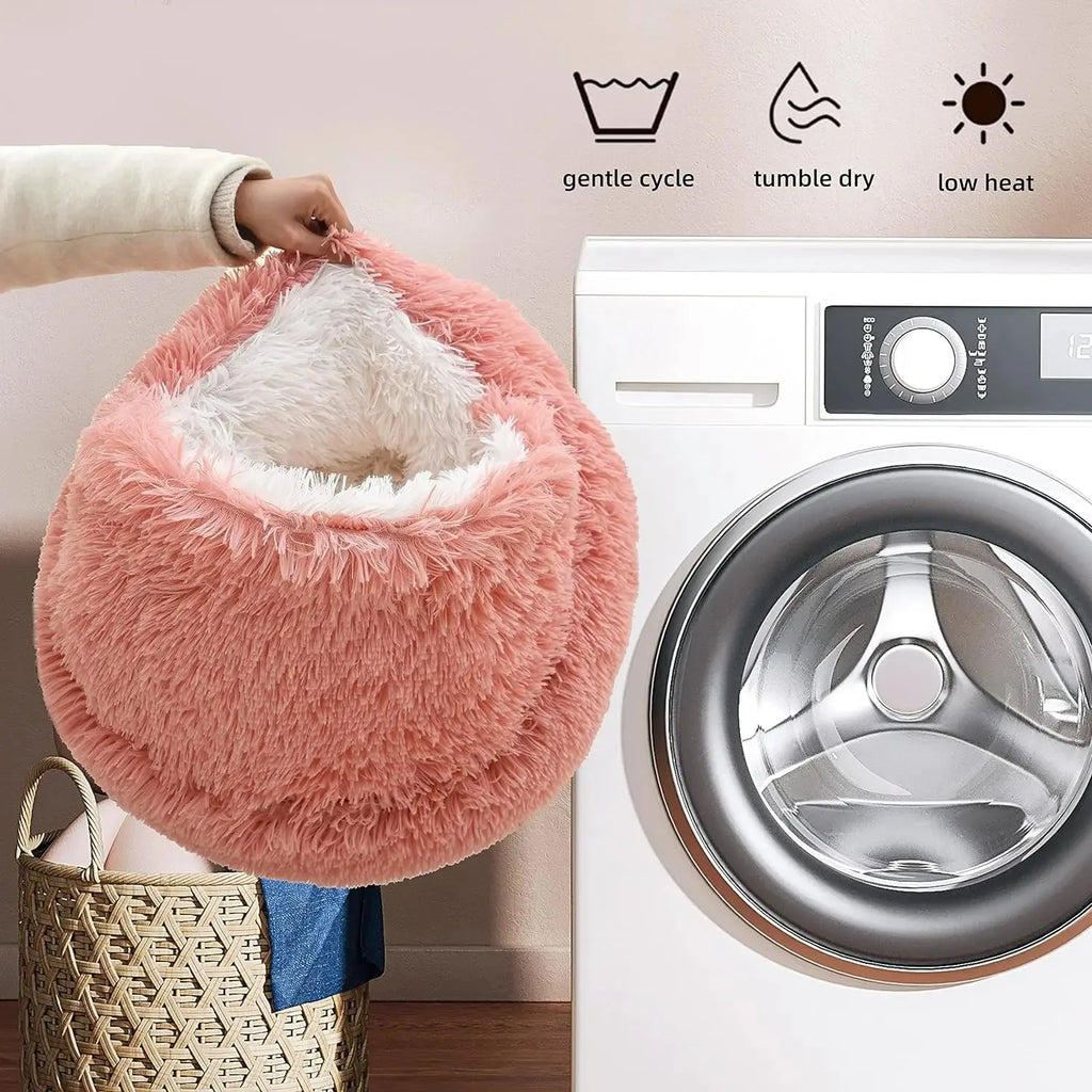 2-in-1 Plush Pet Cave Bed - Covered Nest for Cats & Small Dogs