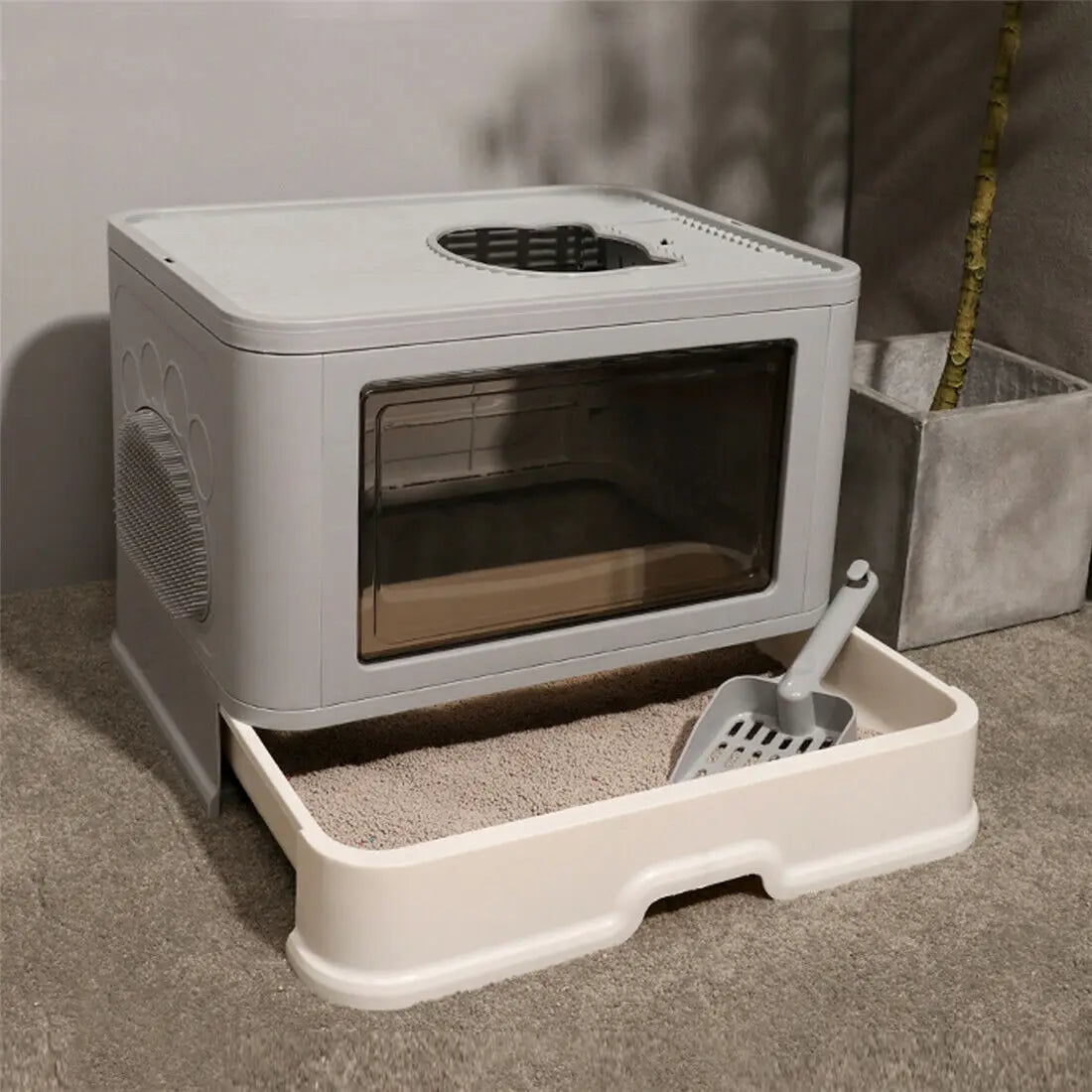 Enclosed Cat Litter Box - Foldable Top Entry Design