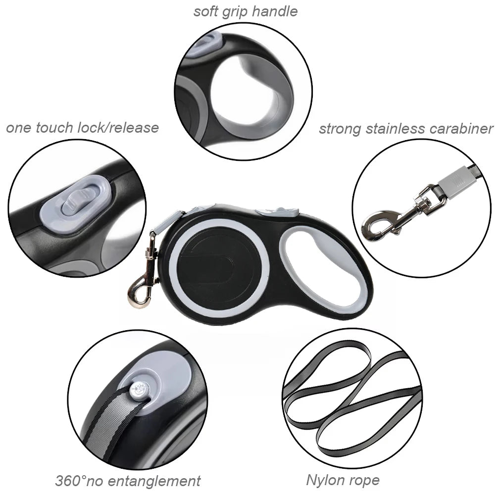 Retractable Dog Leash - Extendable Nylon Lead for Dogs