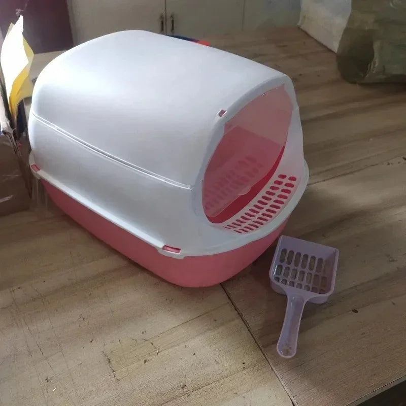 Semi-Enclosed Cat Litter Box - Splashproof Litter Tray