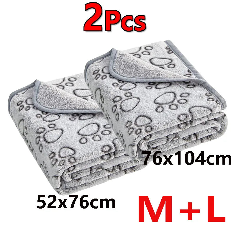 2PCS Soft Fluffy High Quality Dog Blanket Cute Cartoon Pattern Paw Print Large Dog Pet Mat Warm Comfortable Blanket for Dog Cat