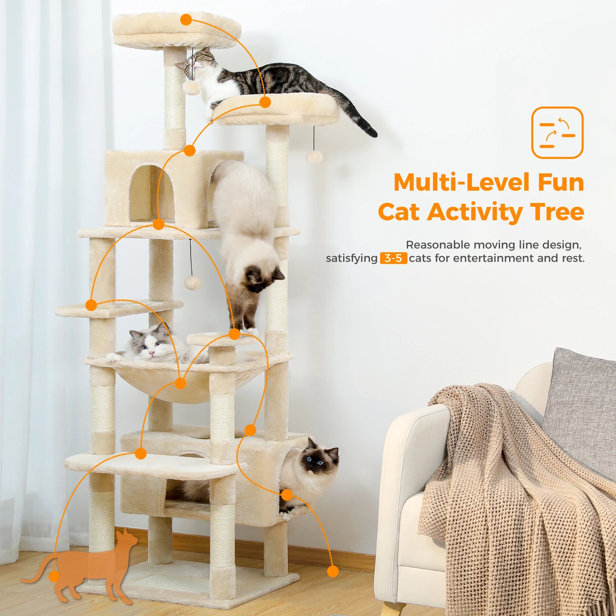 Large Cat Tree Tower - Multi-Level Scratching Post & Condo
