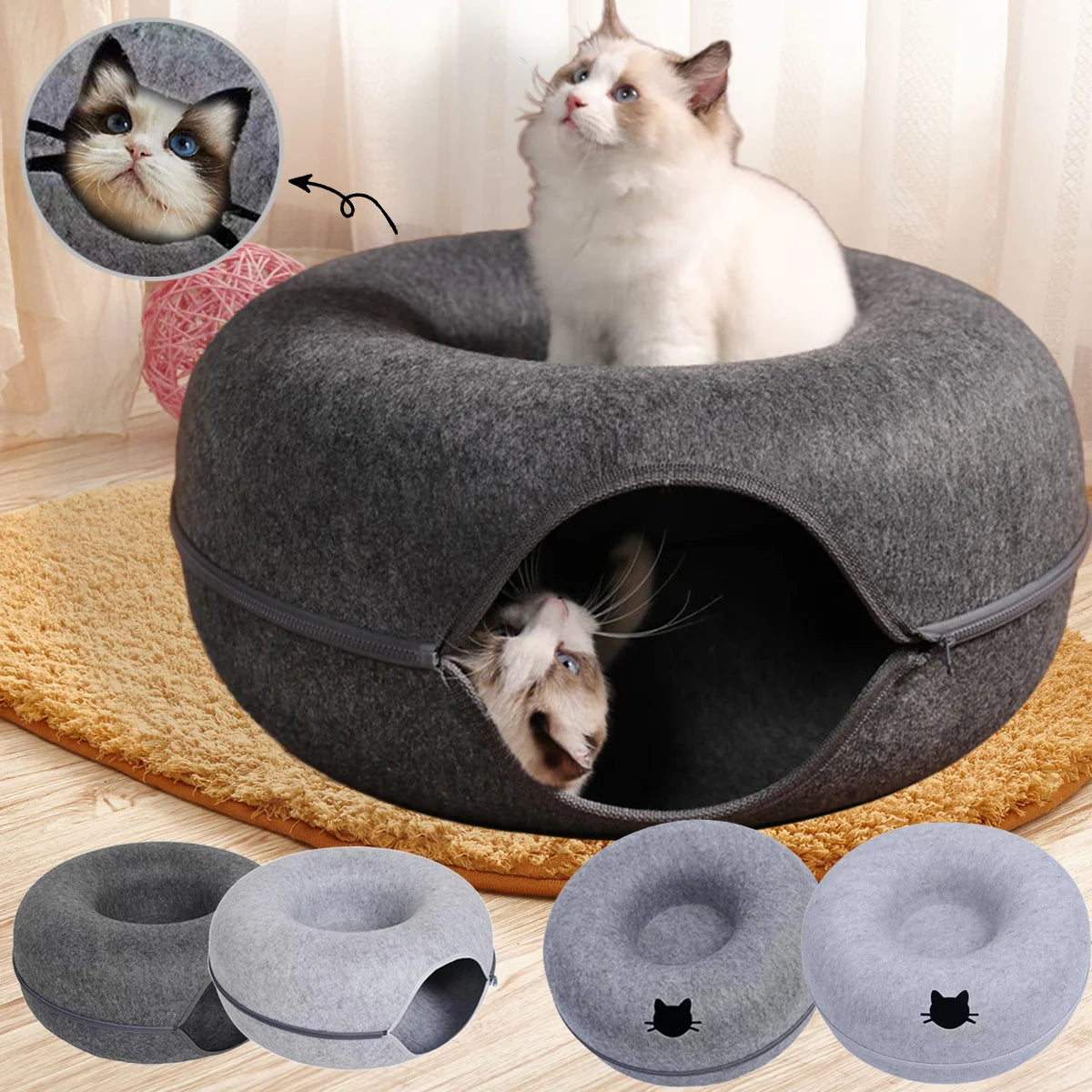 Cat Tunnel Bed - 2-in-1 Hideout & Play Tunnel