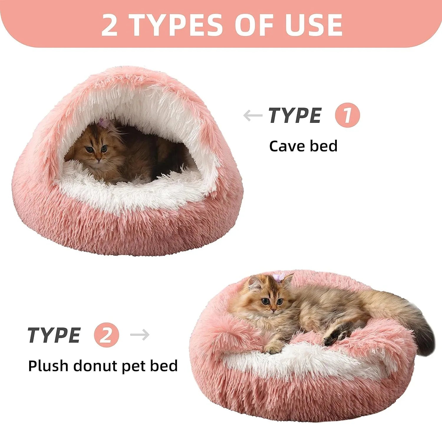 2-in-1 Plush Pet Cave Bed - Covered Nest for Cats & Small Dogs