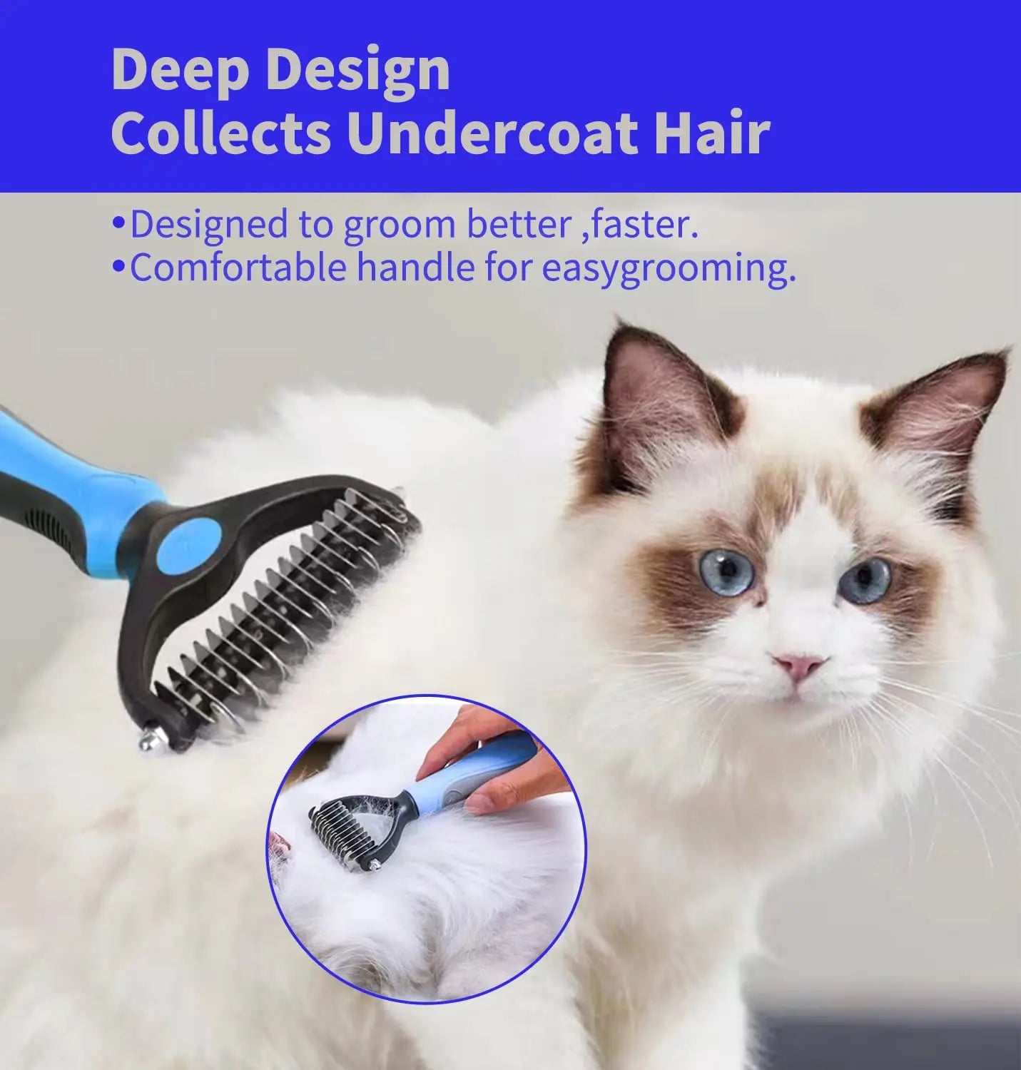 Professional Pet Deshedding Brush - Dog & Cat Fur Remover Tool