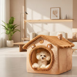 All-Season Pet House Bed - Warm Covered Bed for Cats & Dogs