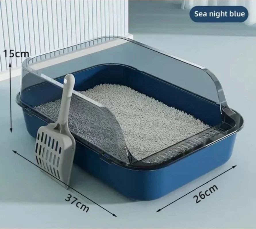 Semi-Enclosed Cat Litter Box - Splashproof Litter Tray