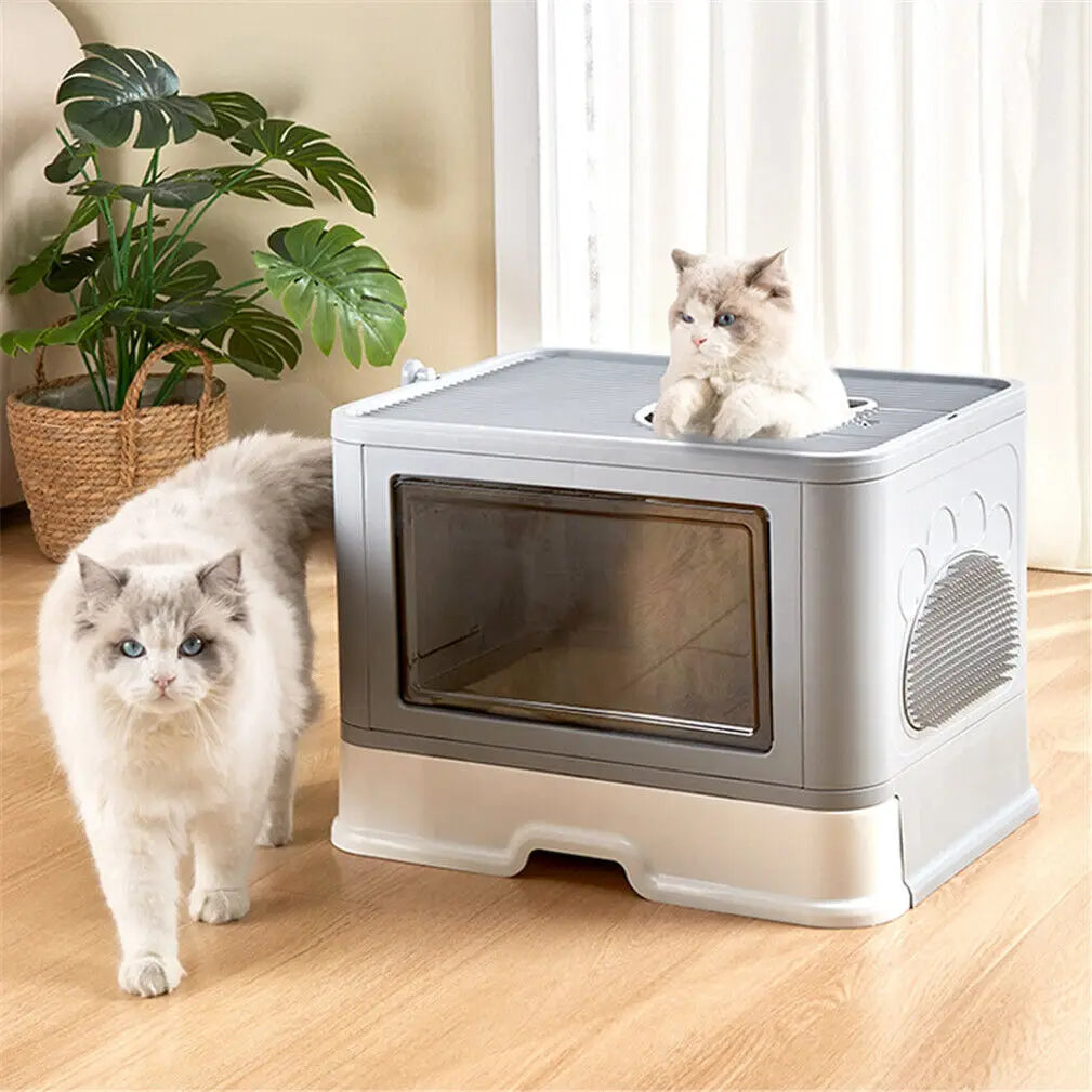Enclosed Cat Litter Box - Foldable Top Entry Design