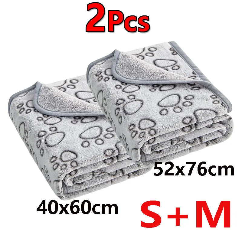 2PCS Soft Fluffy High Quality Dog Blanket Cute Cartoon Pattern Paw Print Large Dog Pet Mat Warm Comfortable Blanket for Dog Cat