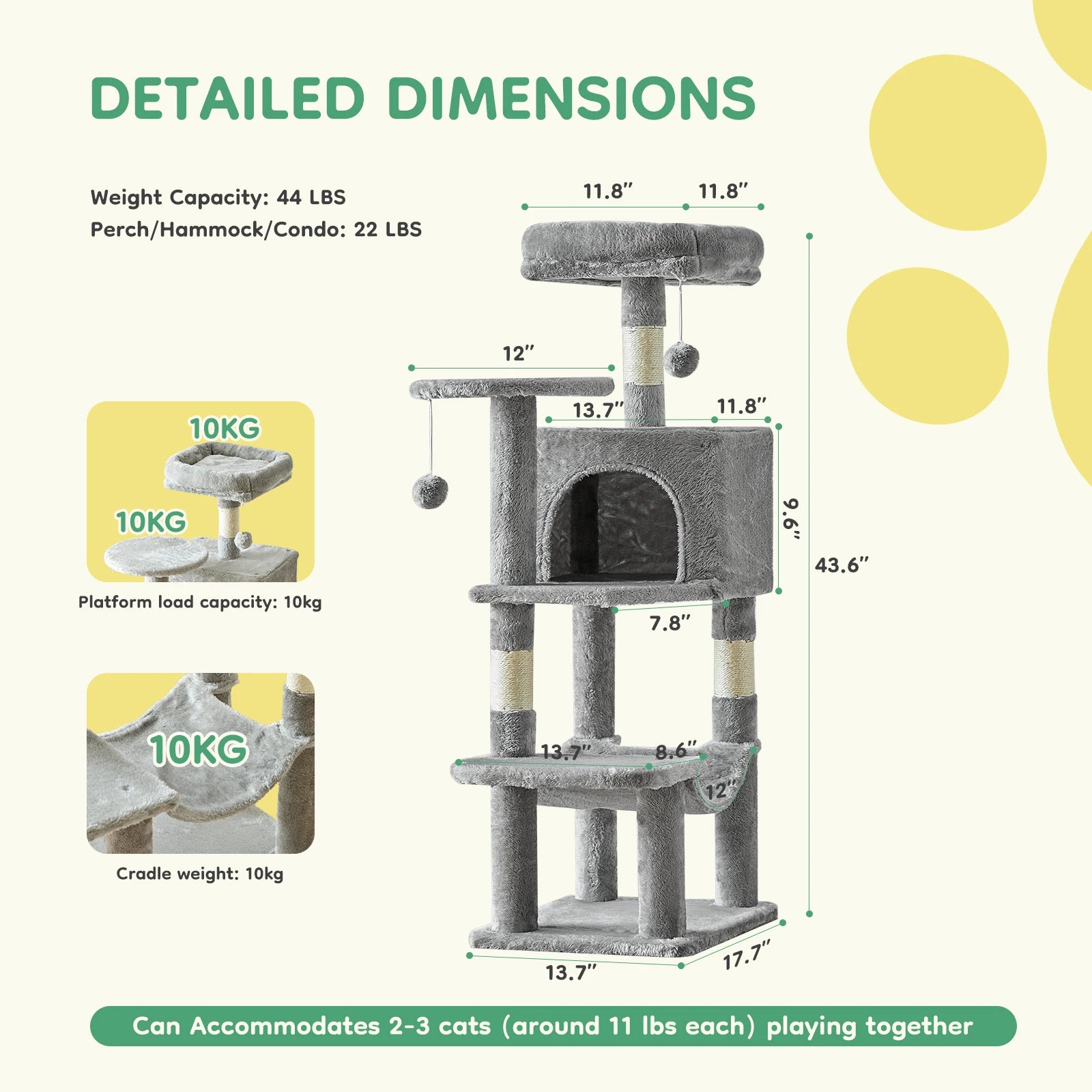 Tall Cat Tree Tower - Climbing Play Center for Indoor Cats